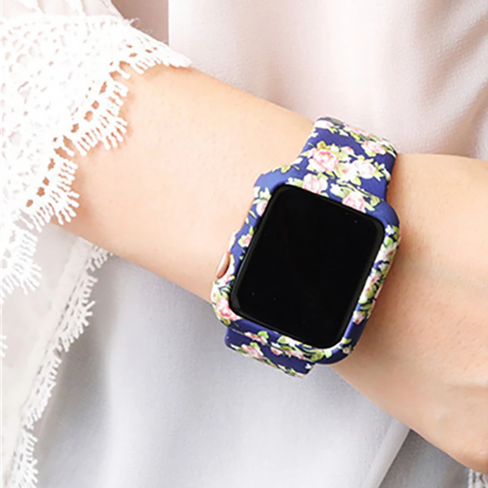 Colorful Silicone Watch Case Painted Silicone Strap for Apple Watch 6 SE / 42MM 5/4 44MM, Accessories for Iwatch 3/2/1 38MM 40MM