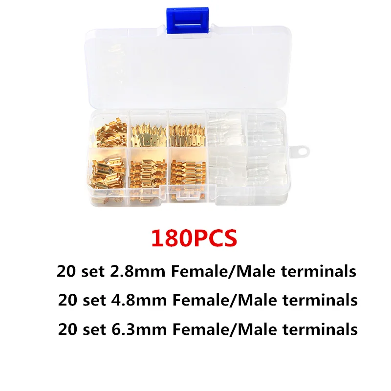 180PCS 120/180/270 шт изолированный мужской женский разъем провода электрические провода обжимных разъёмов, коннекторов для 2,8/4,8/6,3 мм лопаты соединителей комплект - Цвет: 180PCS