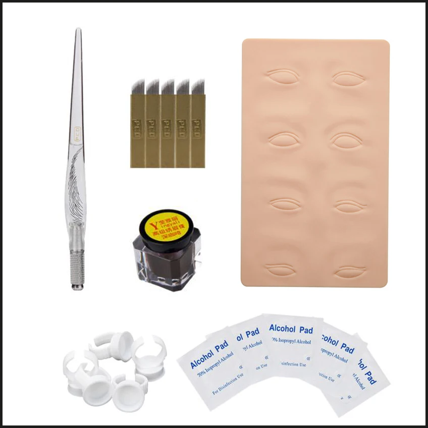 

3D Professional Permanent Makeup Tattoo Microblading Pen Tattoo Needle Training Ink Tattoo Kits Eyebrow Practice Kit Beauty Tool
