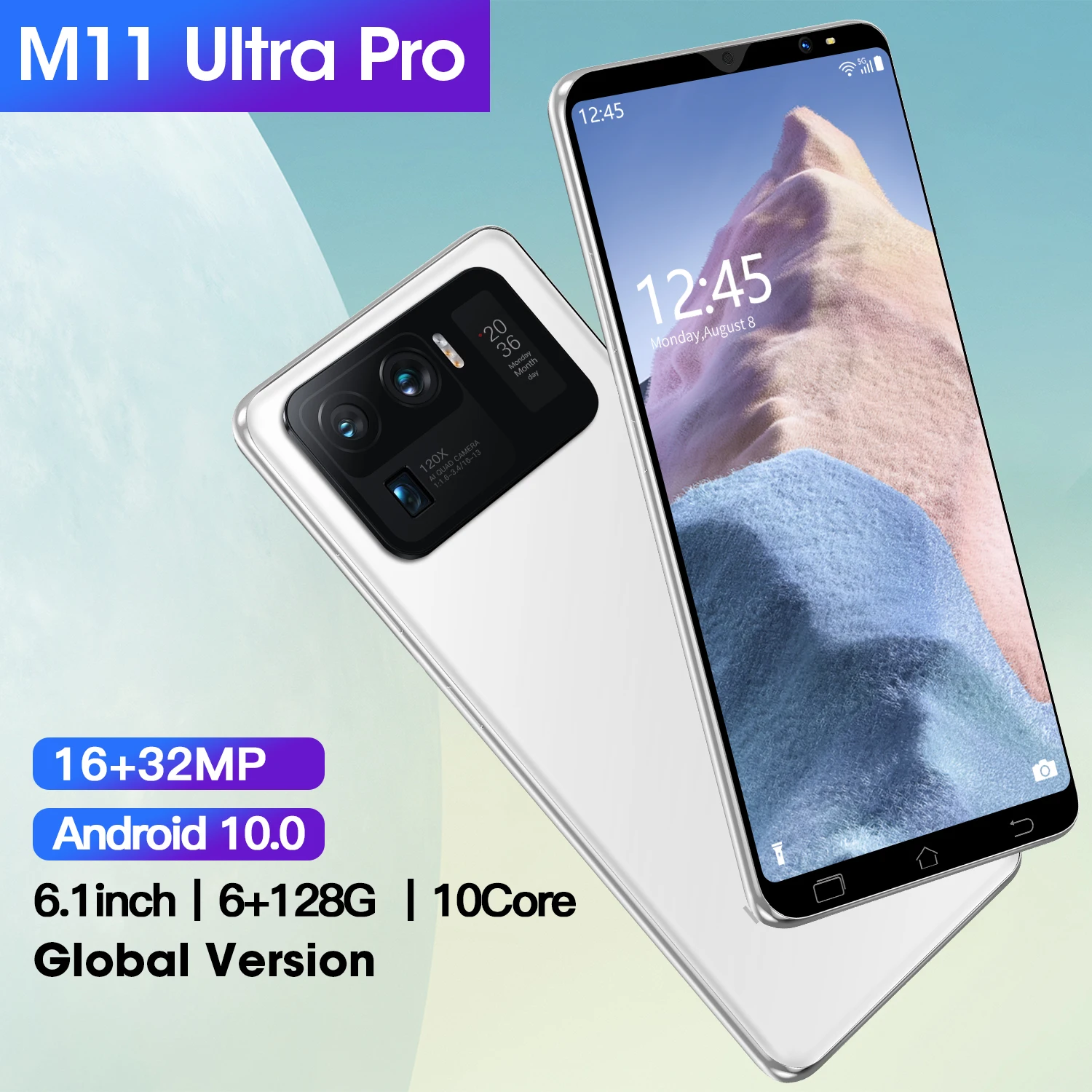

New Arrival 2021 Smart Phone M11 Ultra Pro 6.1 Inch 6+128GB 4800mAh 16+32MP Face Fingerprint ID 10 Core MTK6889 Cell Phone