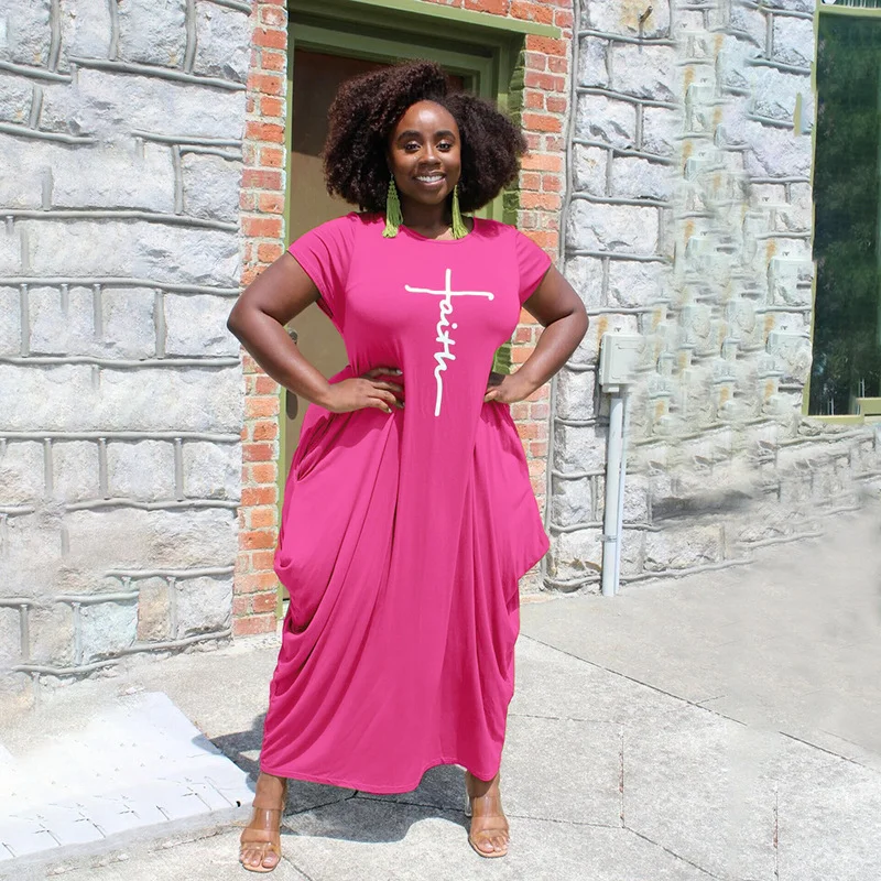 

2021 Summer Women's Dress Fashion Loose Casual Irregular Hem Long Casual Dress Short Sleeve Loose Hem Streetwear Plus Size Dress