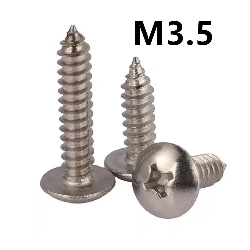 

100PCSt M3.5x8/10/12/16mm TA nickel plated Carbon Steel Phillips Truss Head (cross Recessed Mushroom Head) Self Tapping Screws
