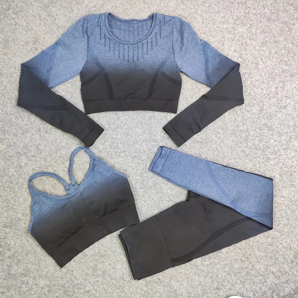 

Wepbel Women Tracksuit Leggings Bra Sports Suits Seamless Yoga Clothes 3PCS Tight Stretch Workout Exercise Outfit Yoga Set