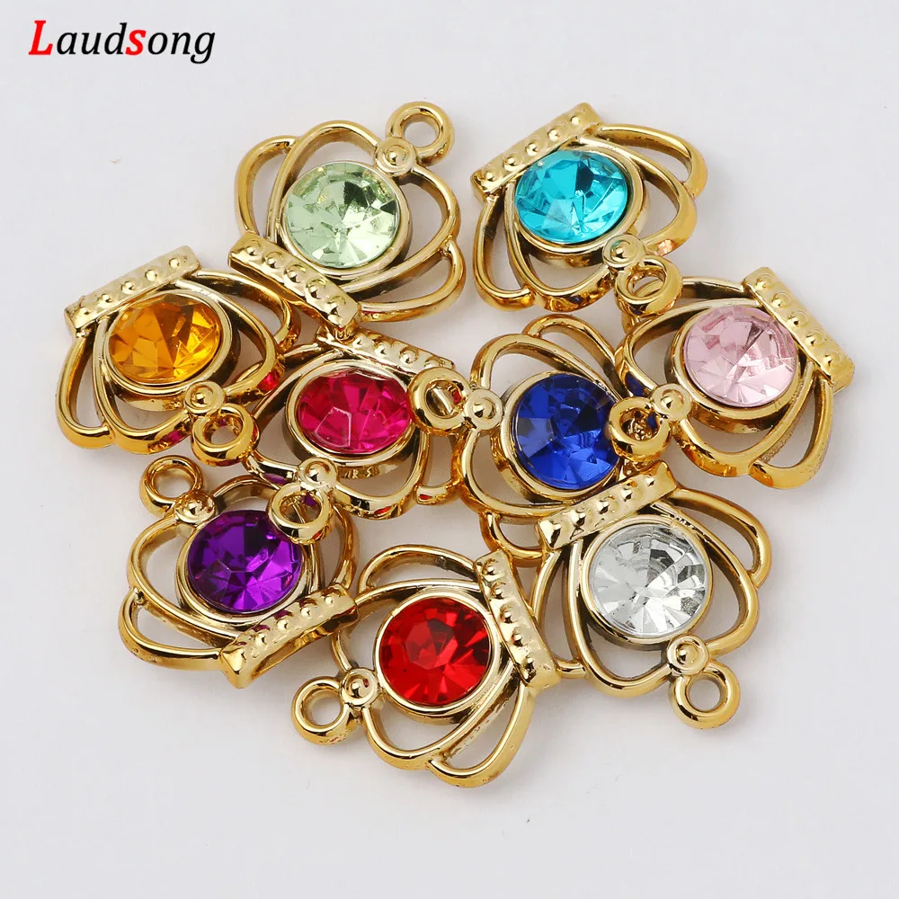 30 шт. 19 мм золото Цвет браслетов ожерелий диаметр акрил Корона Шарм Подвеска для