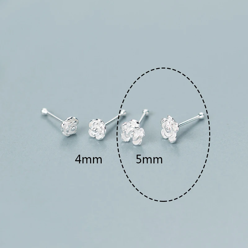 1 Pair 5mm Trustdavis 925 однотонные ювелирные изделия из настоящего стерлингового серебра Роза серьги-гвоздики в форме цветка для носа для ногтей для Для женщин девушки дети подарок DA114 - Окраска металла: 1 Pair 5mm