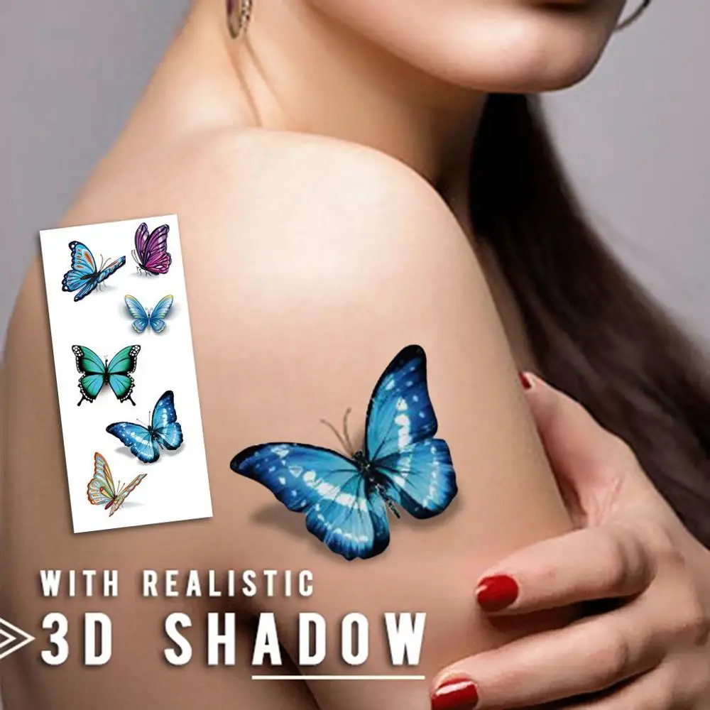 Временные татуировки 3D с бабочками наклейка для боди-арта цветочные буквы