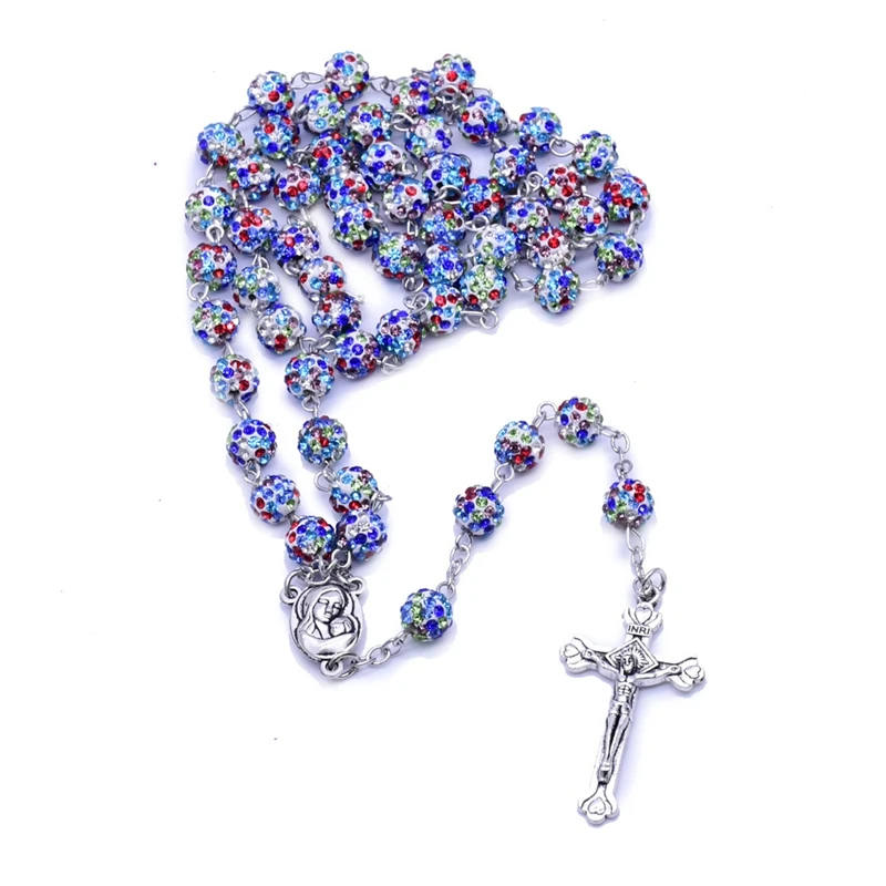 

QIGO High Quality Grade Cross Rosary Necklace For Men Women Long Catholic Jewelry