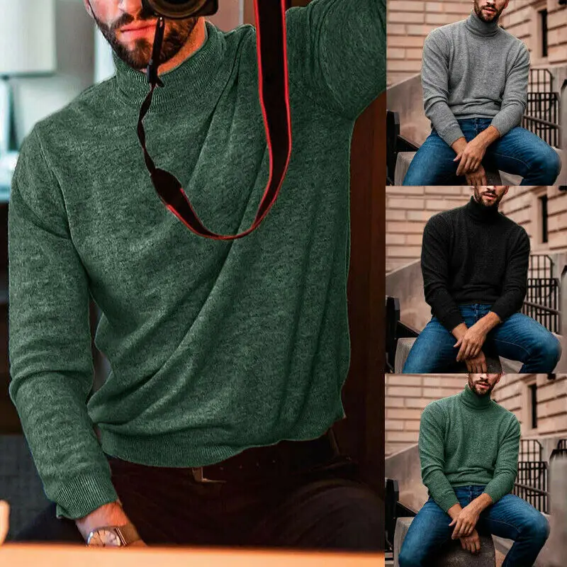 Мужской теплый пуловер с высоким воротом мягкий хлопковый джемпер повседневный