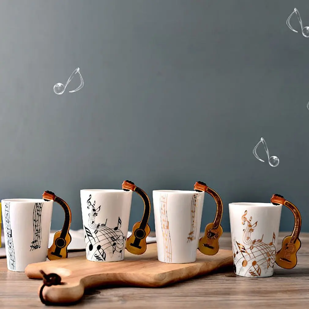 

Guitar Ceramic Mug Cup Personality Music Note Milk Juice Lemon Mug Coffee Tea Hot Drinking Cup Home Office Drinkware
