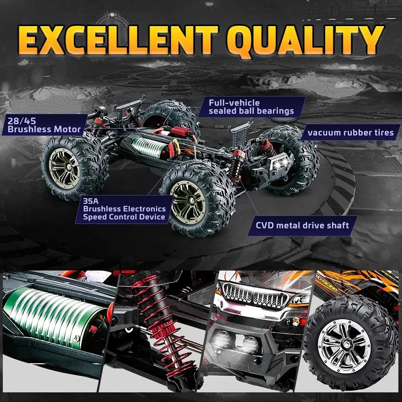 RC Car Brushless Fast 60km/h High Speed Remote Control Monster Truck Drift 4WD Vehicle Off-Road Waterproof Cars Boys Adults Gift | Игрушки и