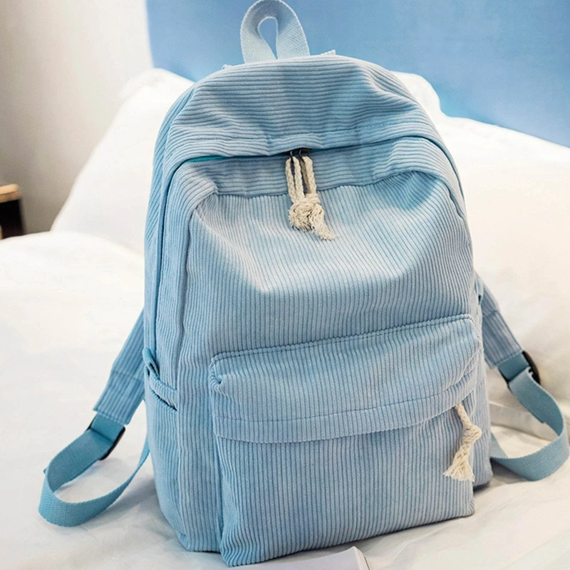 

Preppy Style Corduroy Backpack School Bag For Teenage Girls Travel Rucksack Umbrella,Phone,Wallet,Credit card Storage Bag