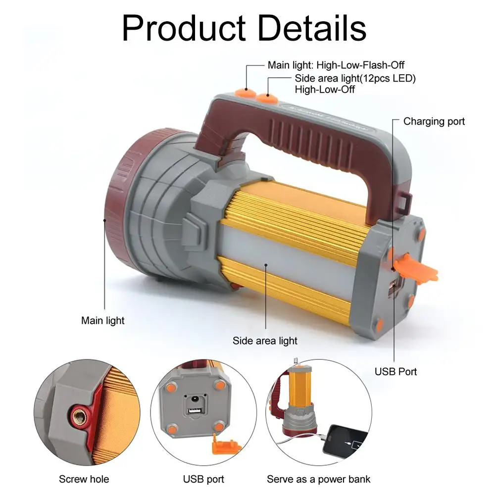 

3000LM 200W Super Bright Spotlights Powerful LED Flashlight Portable Searchlight With 5200mAh Built-in Battery For Outdoor