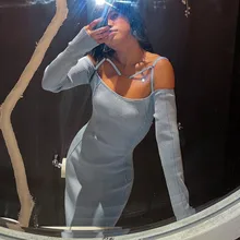 Vestido de invierno con manga raglán y hombros descubiertos para mujer, ropa de vacaciones, Bodycon, cuello de barco, informal (2)