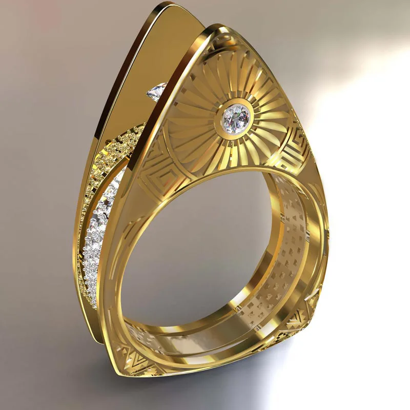 

Triangle Geometric Style Zircon Stone Men Seal Ring Signet Gold Color Classic Wedding Band Male Rings Women Rings Jewelry