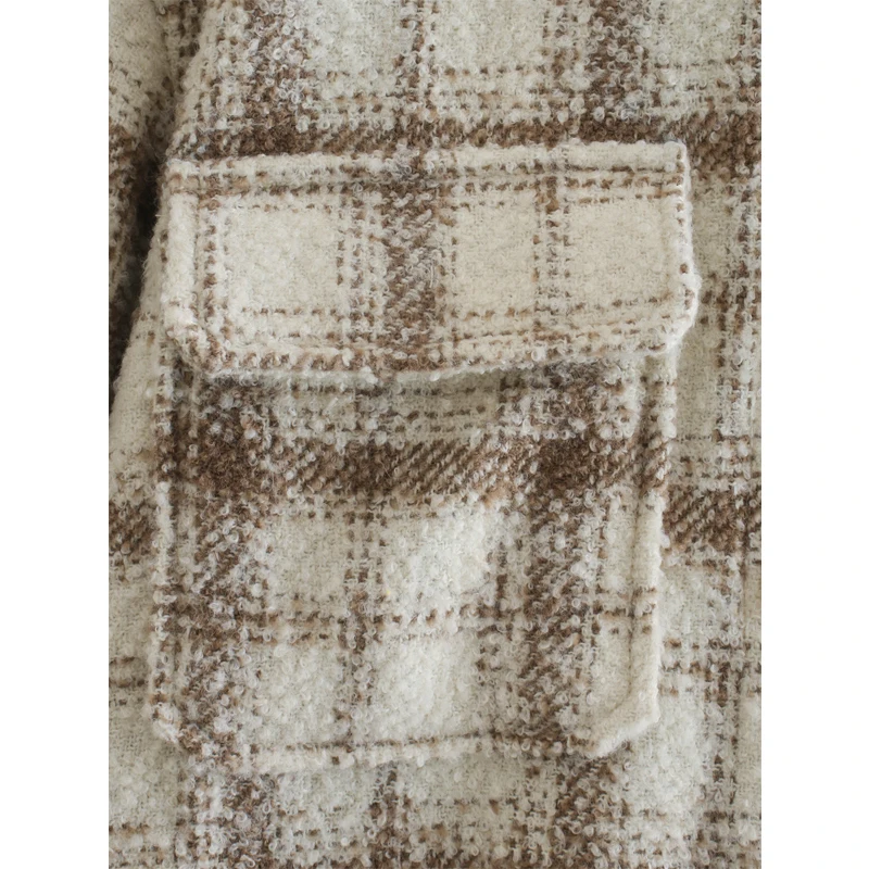 

Ladies Overshirt Wool Blend Jacket Plaid Printed Lapel Long Sleeve Loose Coat Women Oversized Pockets Button Jackets Tops