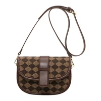 women 2022 luxury small plaid pattern brand pu leather saddle crossbody bags for women handbags lady shoulder handbags