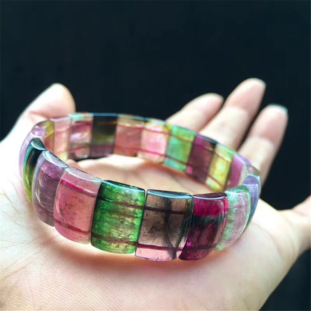 

Certificate Natural Rainbow Tourmaline Quartz Bracelet For Woman Man Crystal Brazil 15x10mm Beads Gemstone Bangle Jewelry AAAAA