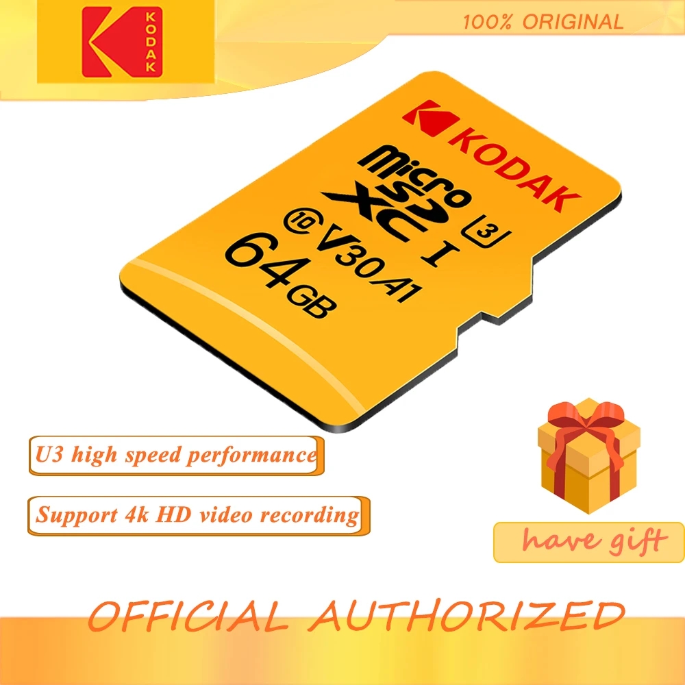 Карта памяти Micro SD KODAK класс 10 высокоскоростная 16 ГБ 32 64 128 512 U3 4K | Компьютеры и офис