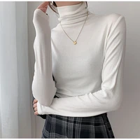 2021 autumn women pullover tops female knitted sweaters solid concise turtleneck elasticity elegant office lady casual all match