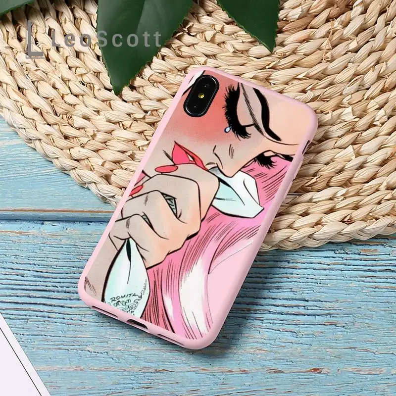 

Crying Comic Girl Painting Pop Art Phone Case Candy Color for iPhone 11 12 mini pro XS MAX 8 7 6 6S Plus X 5S SE 2020 XR