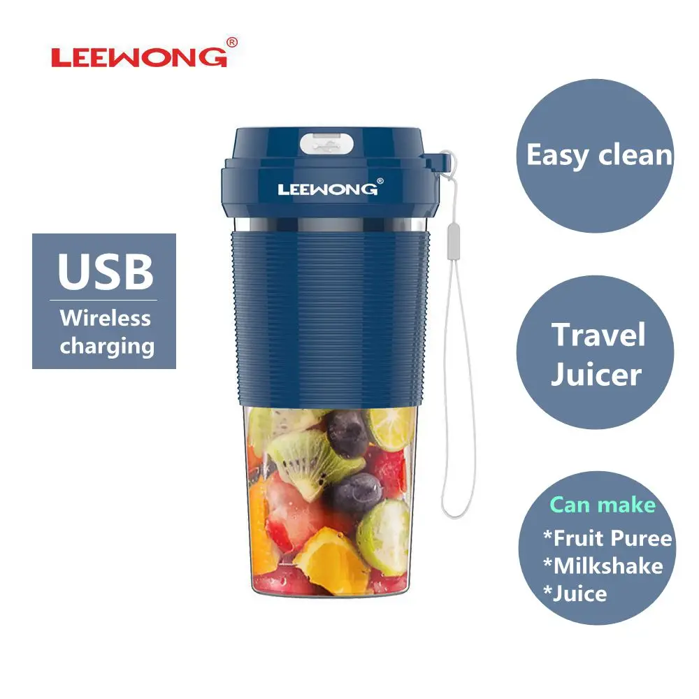 

Электрическая соковыжималка LEEWONG, портативный блендер, для путешествий, для кухни, USB, миксер для молочного коктейля, 300 мл, синий