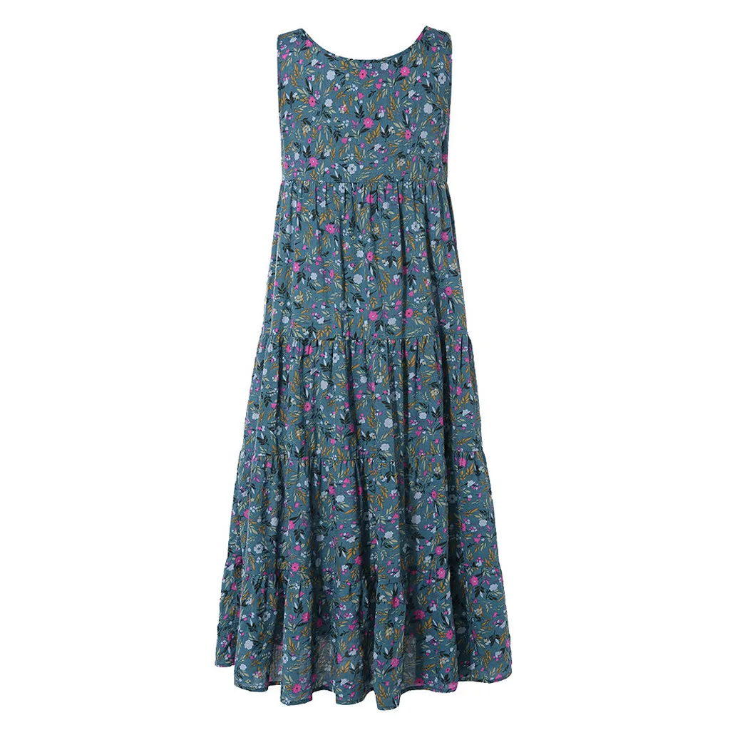 

Wear For Woman Fashionwomen Plus Size Casual Loose Sleeveless Floral Daily Linen Print Long Maxi Dress Free Shipping