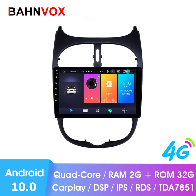 Автомобильный dvd плеер RAM2G магнитола 9 дюймов на android 10 0 с gps для Peugeot 206 2000 2016