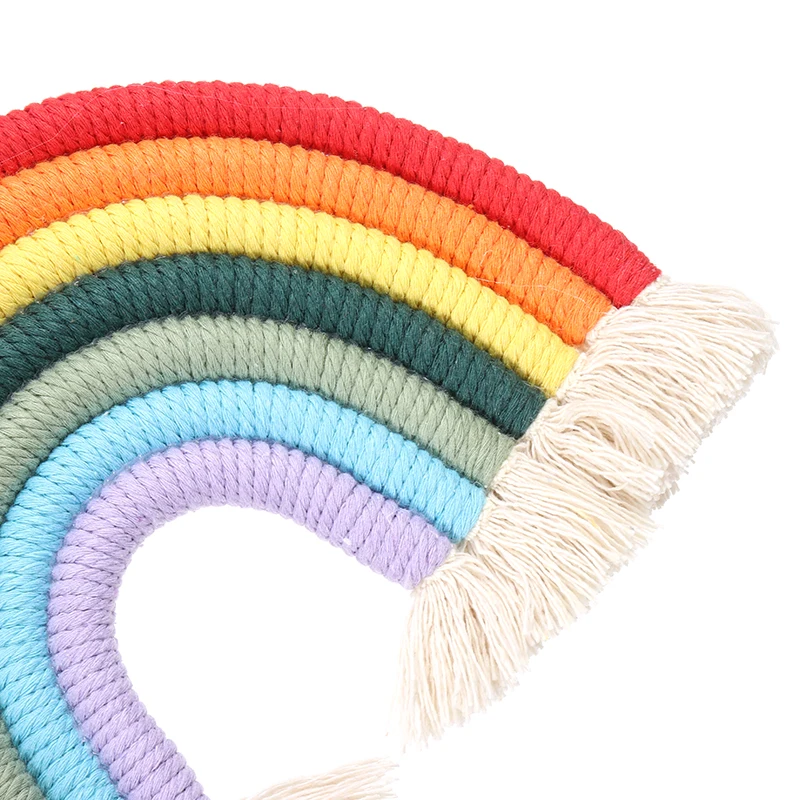 

Cute Rainbow Macrame Tapestry Colorful Cotton Thread Woven Hanging Tapestry Tassel For Kid Child Room Car Art Decor Ornament