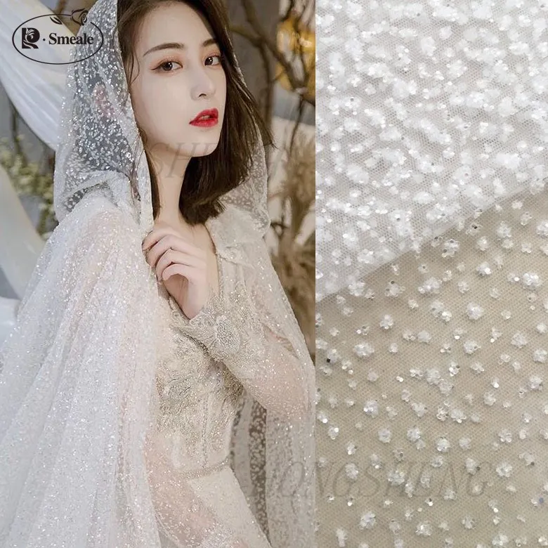 Новый европейский Тяжелая кружевная ткань для платья из сетчатой ткани с