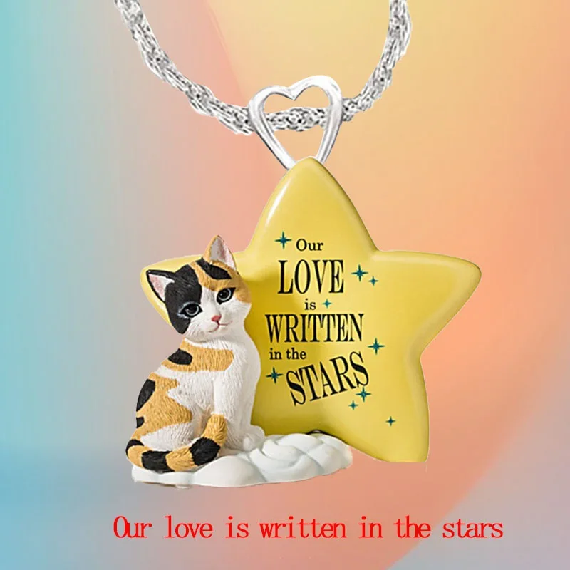 

2021 Necklace Women Jewelry Locket Couples Matching Cute Yellow Star Heart Spotted Orange Cat Pendant Gift Collares Para Mujer
