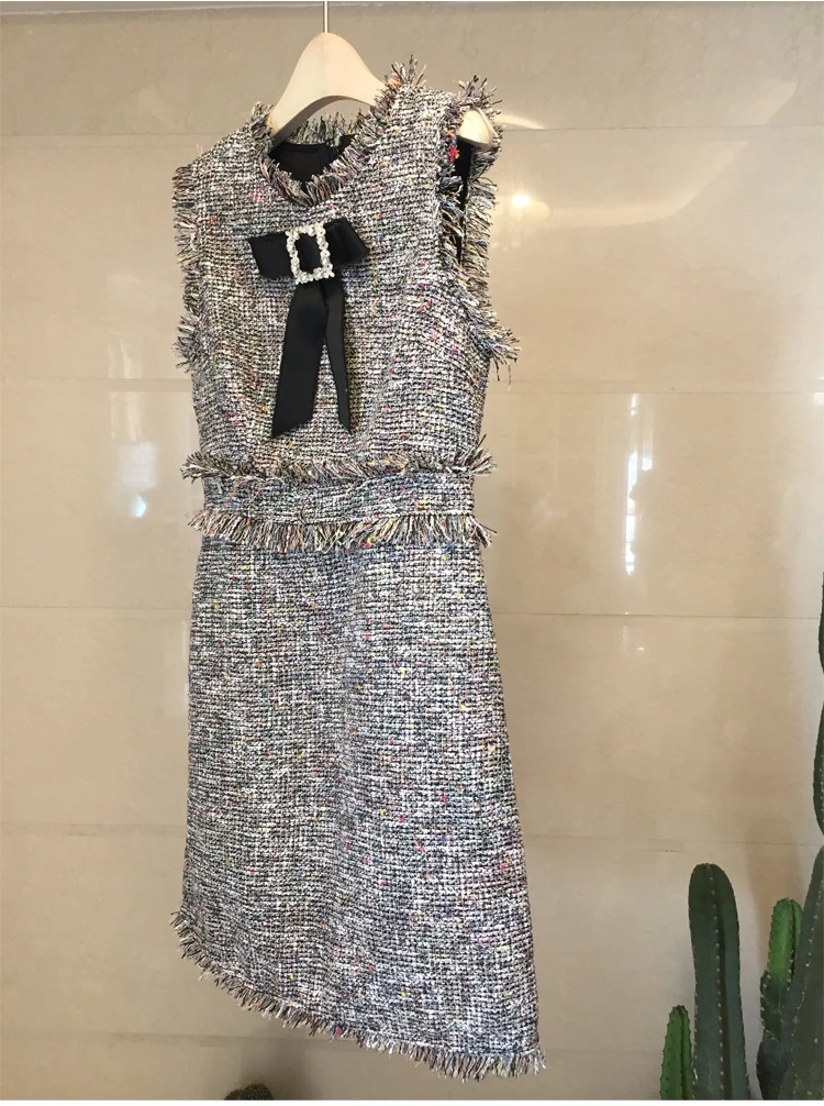 NIWIY/брендовые элегантные женские вечерние платья Vestidos Verano, женское платье без рукавов с бантом, твидовое рождественское платье Sukienki K9089