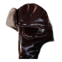 winter men fur bomber hat warm earflap brown caps ushanka pu leather russian fashion ear helmet