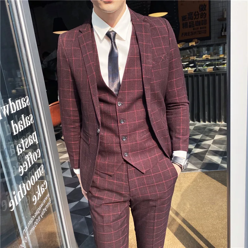 Новинка 2021 серые мужские винтажные клетчатые костюмы в британском стиле