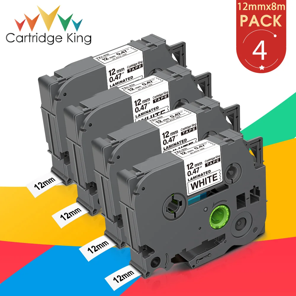 

4pk 12mm for Brother TZ 231 TZ-231 Laminated Tape Black on White Compatible Tz231 Label Tape Replacement for Brother Label Maker