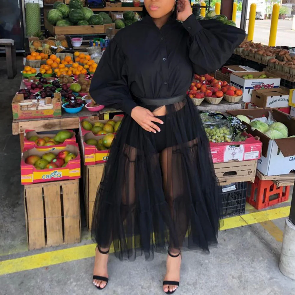 

Blouse Women Long Sleeve Top 2021 New Tunic High Waisted Mesh Patrchwork Fashion Female White Shirt Plus Size Party Club Clothes