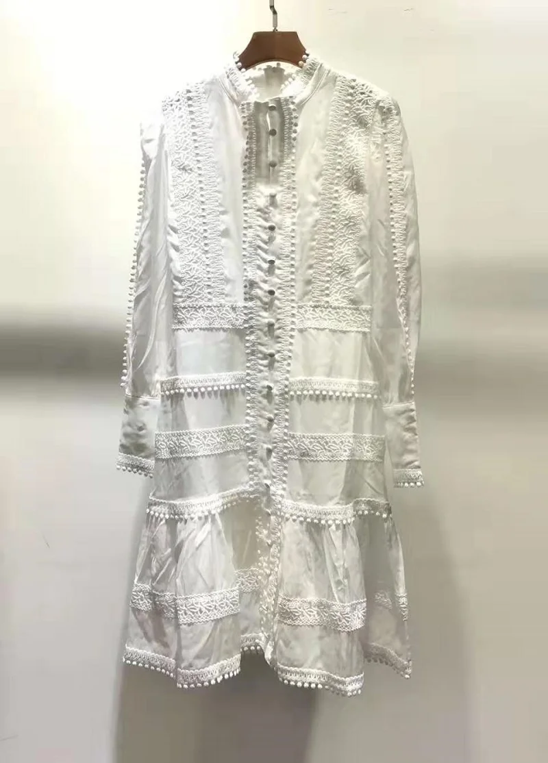 

Novia Party 2020 Spring Summer Fashion Club Women Tassel Lace Embroidery Patchwork Long Sleeve Black White Button Dress Vintage
