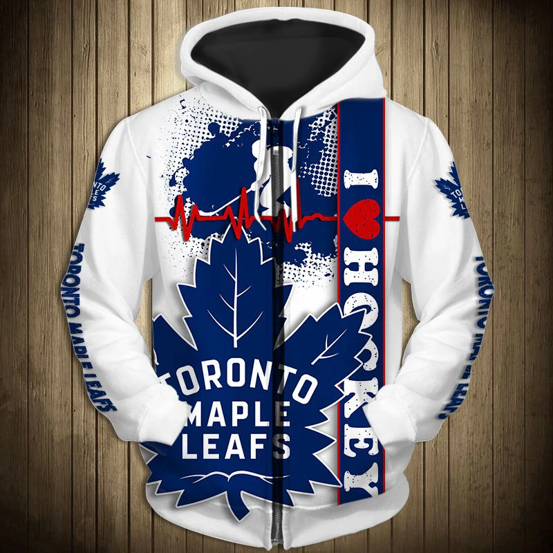 

Toronto men's Fashion Long Sleeve 3D Maple Leafs Zip Hoodies Red Curve Love Heart Print Sweatshirt