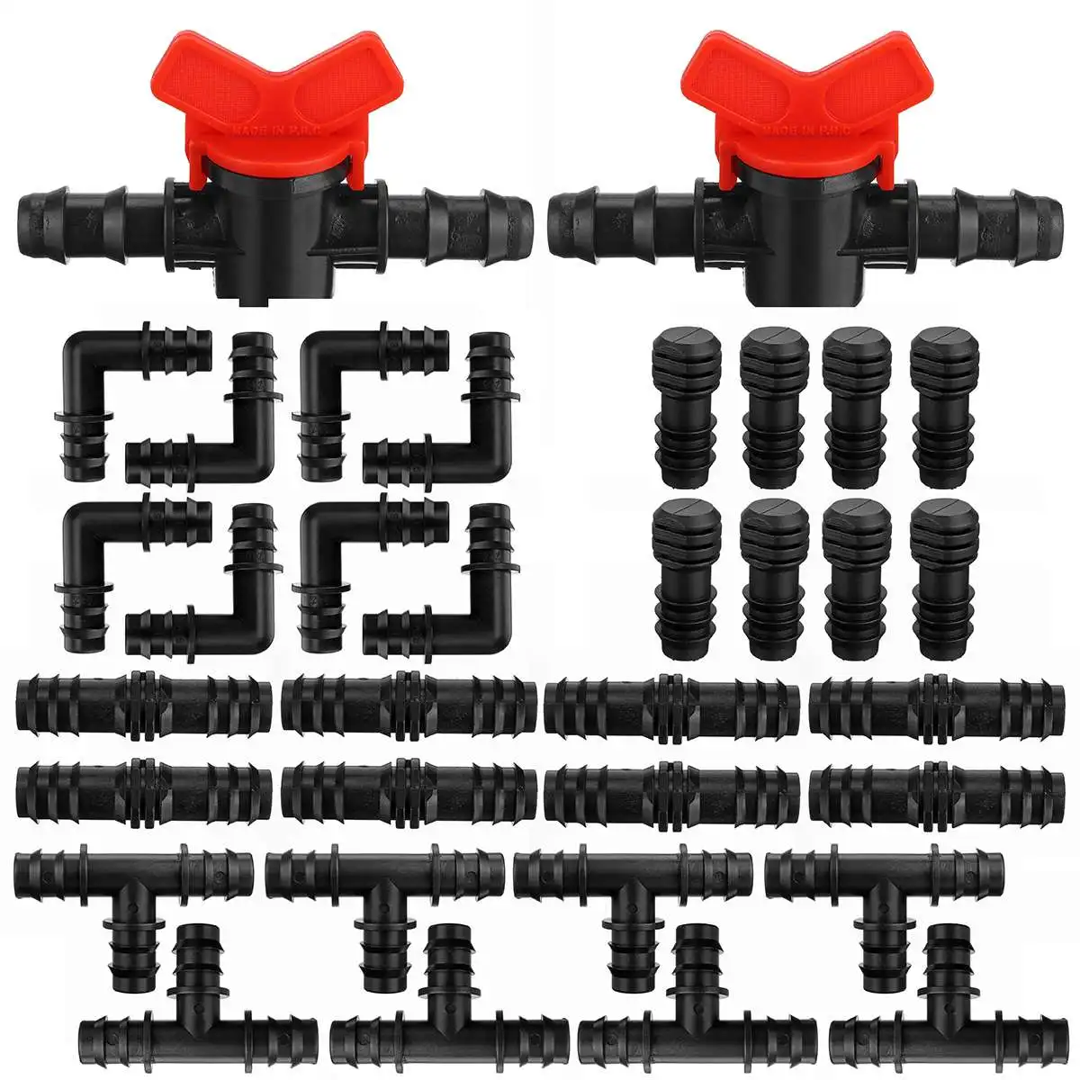 

34Pcs Garden Irrigation Connectors Tees Drip Elbow Kit Watering Plants Irrigation System Switch Valves Engineering ABS Plastic