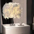 Современная настольная лампа ручной работы с искусственными перьями 15x35 см, красивый Овальный светильник с перьями и кристаллами, настольная лампа, домашний декор