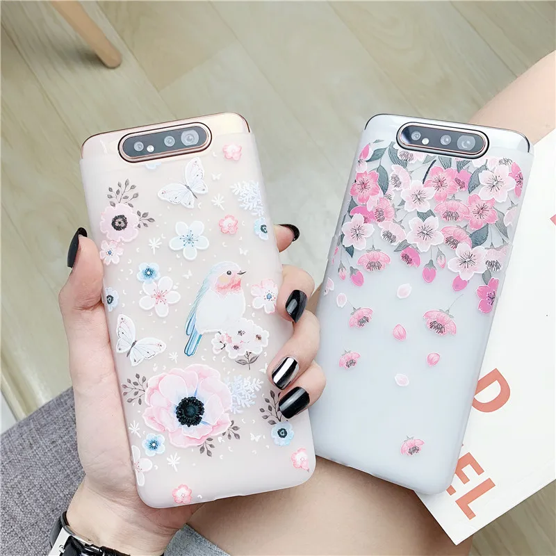 Relief Flowers Phone Case For Samsung Galaxy S8 S9 S10E S10 Lite S20 S21 FE S22 Plus Ultra A10 A20 A30 A50 A70 A80 A90 Soft Case