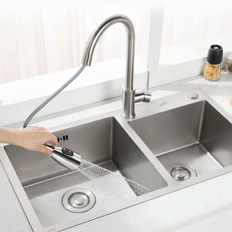 Выдвижной Смеситель для кухни Черный кран с одним отверстием поворотный на 360