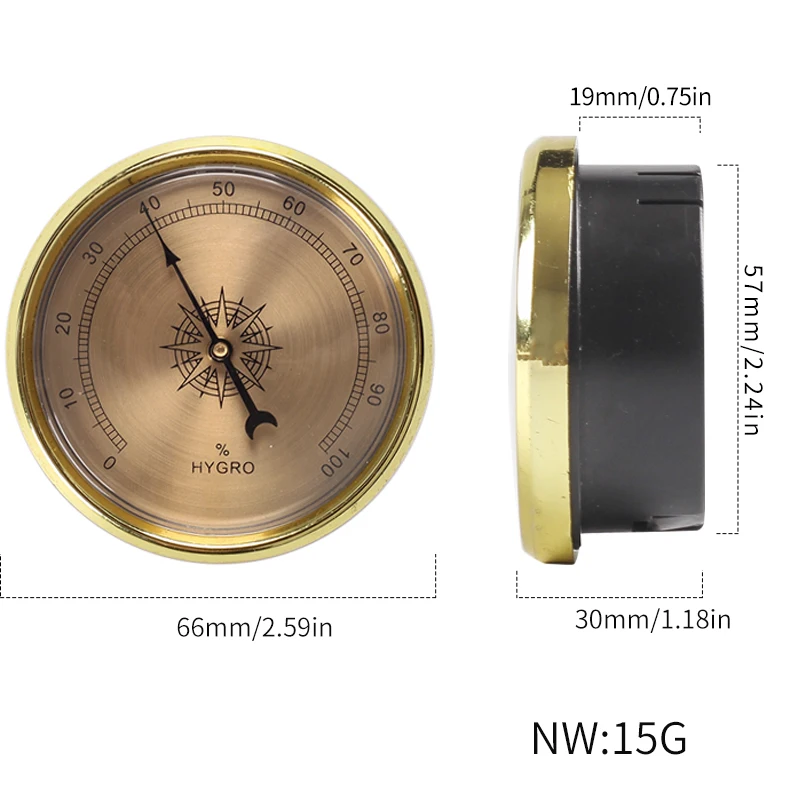 Круглый аналоговый гигрометр для сигар 1 шт. 66 мм хьюмидор пластиковый чехол
