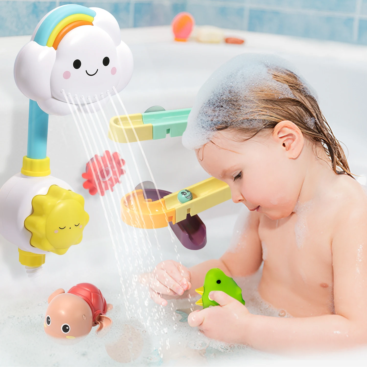 

CUTE STONE Bath Toy Bathtub Toy with Shower and Floating Squirting Toys, Fishing Game for Toddles and Babies