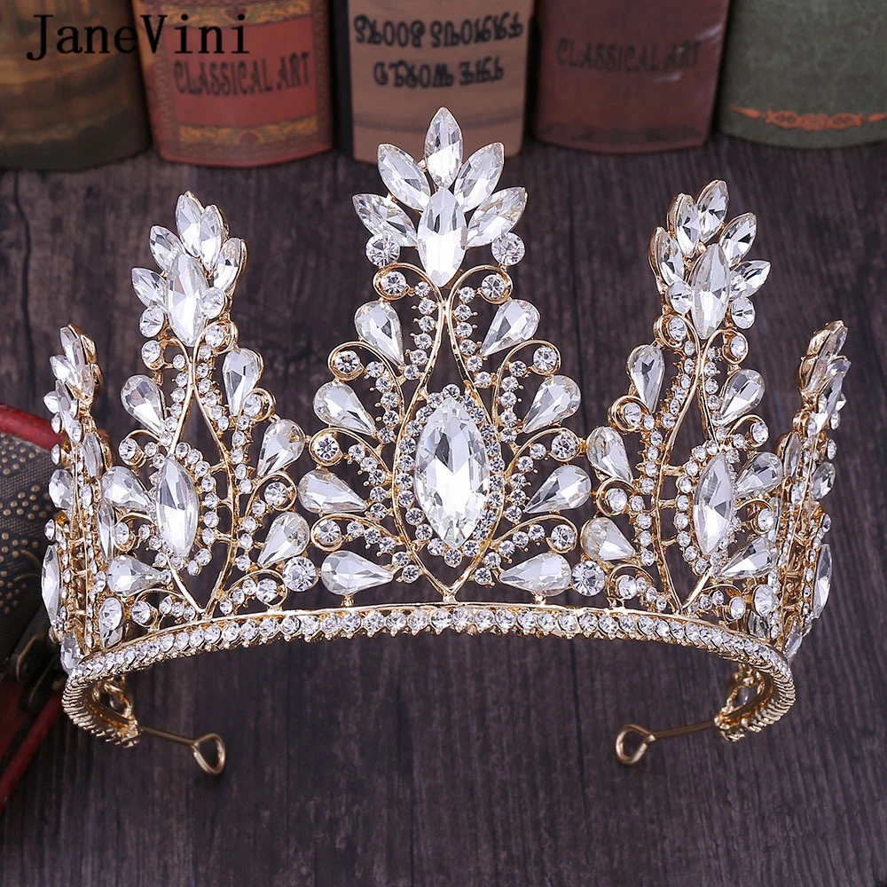 

JaneVini класса люкс, барочный орнамент, прозрачная ткань, большой свадебный букет диадемы золотые стразы ЖЕНСКИЕ НАРЯДНЫЕ свадебная диадема украшения для волос аксессуары для волос