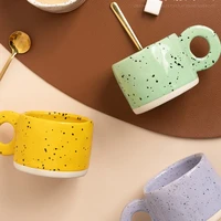 ins style hot ink point handmade breakfast mug ceramic mug coffee mug purple gary white color