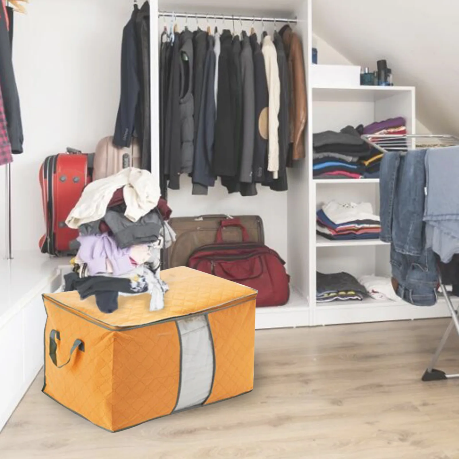 Foldable Closet Storage Bags Organizer Container With Strengthened Handles And Clear Window Quilt Cloth Bins | Дом и сад
