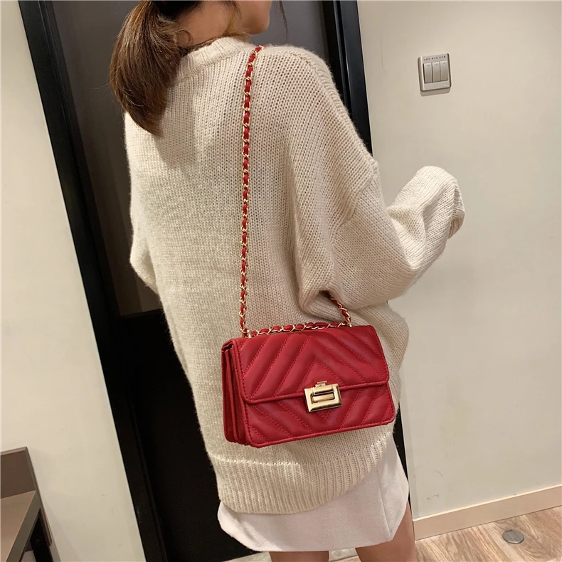 Burminsa Elegant Quilted Chain Crossbody Bags For Women Unique Design Lock High Quality Soft PU Female Shoulder Bags Autumn