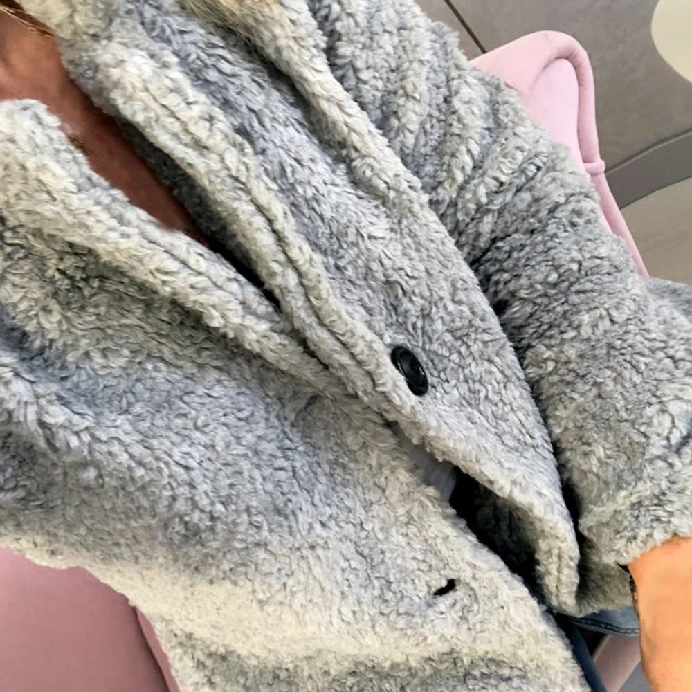 2019 Для женщин плюшевое пальто для девочек осень-зима куртка Повседневное теплая