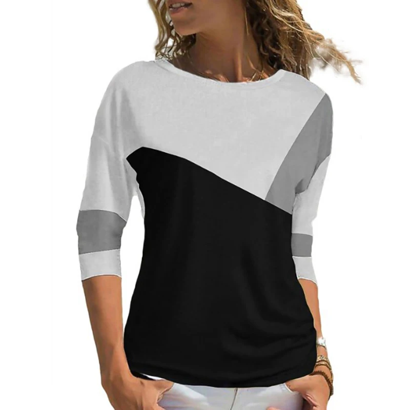 Женская свободная блузка с круглым вырезом и длинными рукавами - купить по