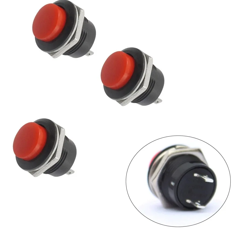 

5 Pcs 16mm Push Button Switch SPST Red Self Reset Round Switch 2 Pins Round Button Switch AC 3A 250V, AC 6A 125V Switches